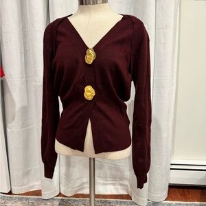 Commense Burgundy Cardigan with Gold Buttons